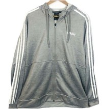 New Adidas Men&#39;s Heather Grey 3 Stripe Full Zip Hooded Sweatshirt Active... - $77.90