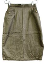 VTG 1950s Taupe Cotton Pencil Skirt Back Metal Zip Belt Kickpleat Womens... - $65.00