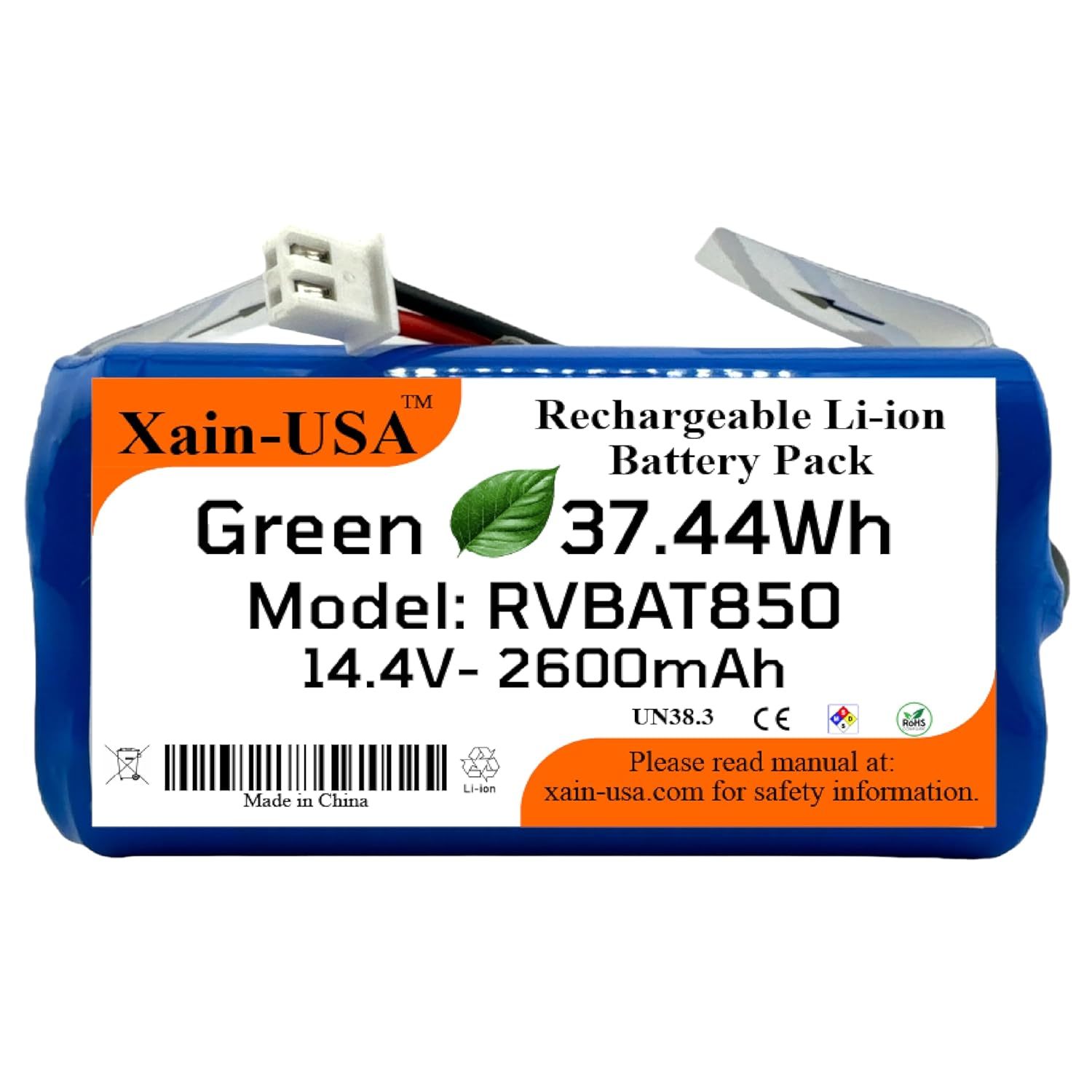 Compatible Shark Li-Ion Battery 2600Mah, 14.4V 2-Prong Connector, Replacement Ba