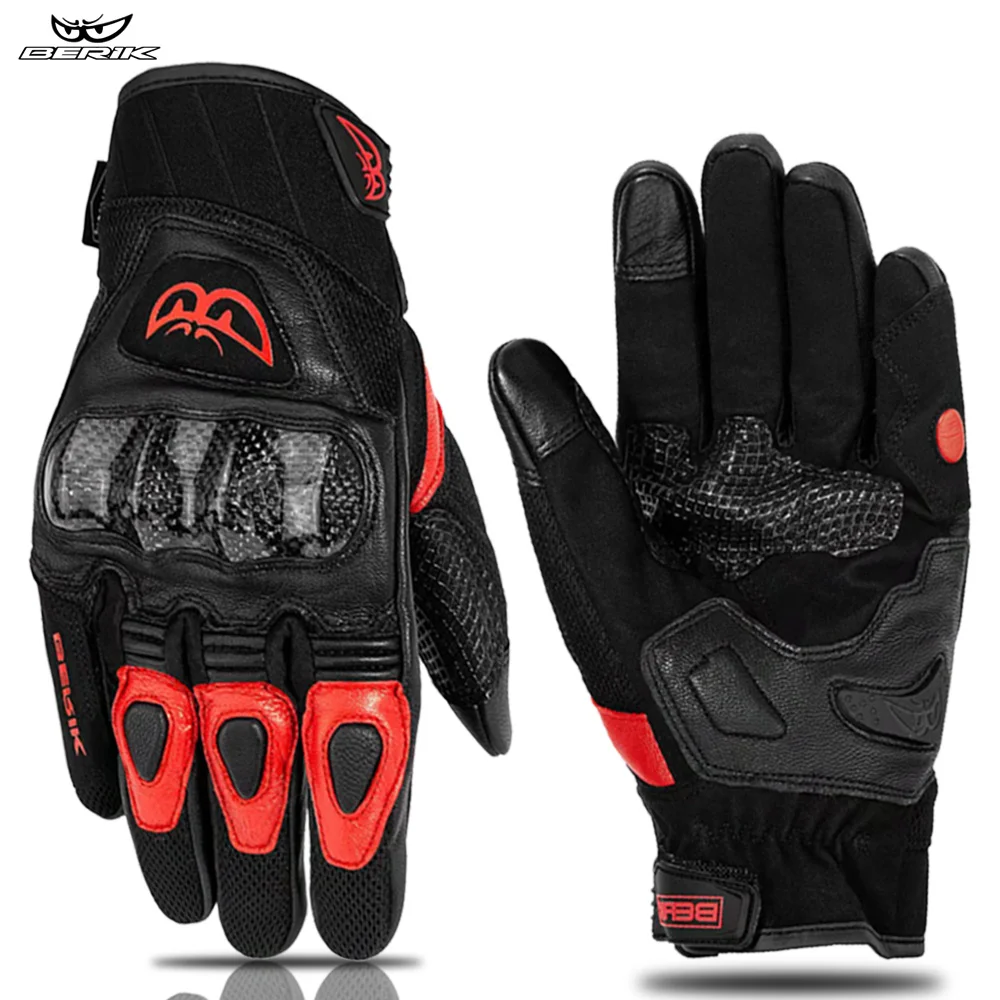 BERIK Men&#39;s Leather Motorcycle Gloves Moto Racing Carbon Fiber Gloves Bicycle - £33.51 GBP+