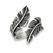 Valkyrie Feather Ring Stainless Steel Open Adjustable Norse Viking Band - £14.46 GBP