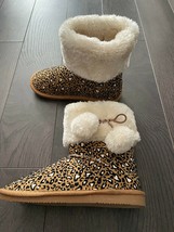 new US SPORTS Cheetah Print BOOTS YOUTH sz 2 kids girls FLUFFY warm boot... - $24.65