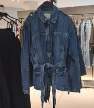 ZARA BNWT 2025. BLUE TRF LONG DENIM SAFARI JACKET BLAZER BELT. 5252/271/400 - $94.07