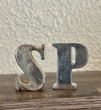 Vintage Set Of Heavy Silver Metal Letters S And P Salt And Pepper Shakers - £11.87 GBP