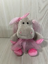 Douglas small plush gray hippo ballerina ballet pink tutu bow hippopotamus - £7.77 GBP