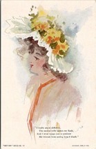 Lovely Lady Just Girl Series Blushing Woman Large Hat 1906 Artist Postcard V16 - £15.94 GBP