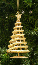 Gold Glittered Metal Frame Tree w/ Gold Bead Garland Trim Christmas Ornament - £10.35 GBP