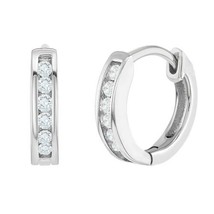 14K White Gold Plated Simulated Round Diamond Small Huggie Hoop Earrings - £22.05 GBP
