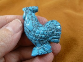 (Y-CHI-RO-571) Blue ROOSTER bird gemstone carving game cock FIGURINE chi... - £11.02 GBP