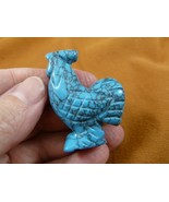 (Y-CHI-RO-571) Blue ROOSTER bird gemstone carving game cock FIGURINE chi... - £11.15 GBP