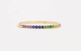 1Ct Round Cut CZ Multi-Colour Engagement Band Ring 14K Yellow Gold Finish - £117.22 GBP