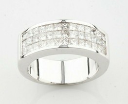 18k Oro Bianco Diamante Princess Placca Misura Anello 6 1.60 Ctw Gorgeous Regalo - £1,953.62 GBP