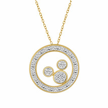 Women 0.4Ct Real Moissanite Circle Mouse Pendant Necklace 14K Yellow Gold Plated - £72.31 GBP