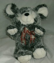 Vintage 1990 Puppy Dog Gray Whitefairview Stuffed Animal Plush Toy W/ Bow M - £15.16 GBP