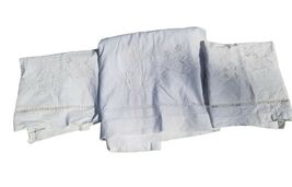 Vintage Italian "Felicità" Embroidered Sheet, Shams Set cottagecore set ... - $108.90
