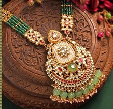 VeroniQ Trends-Gold Plated Long Peacock Pendant Maharani Necklace Melon Beads - £271.78 GBP