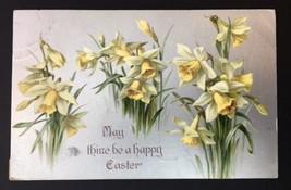 Antique May Thine Be a Happy Easter Greeting Card Posted 1912 Germany Daffodils - £7.19 GBP