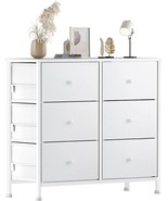 White Dresser For Bedroom, 6 Drawer Organizers, Fabric Storage Chest Tow... - £71.54 GBP