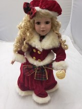 Vintage Original Christmas Blessings Porcelain Praying Doll Red Dress Hat - £5.42 GBP