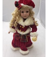 Vintage Original Christmas Blessings Porcelain Praying Doll Red Dress Hat - £5.42 GBP