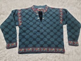 Icelandic Design Sweater Women S 100% Wool Pullover 2 Clasp FLORAL Nordic - $35.56