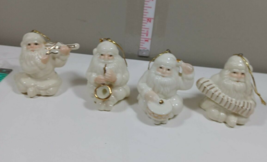 4 White Ceramic Christmas Giftco Ornaments Santa Claus with Musical Instruments - £10.12 GBP