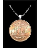 UniqueJewelry UK HALF PENNY Necklace - copper tall ship britain pendant 24&quot; - $11.99