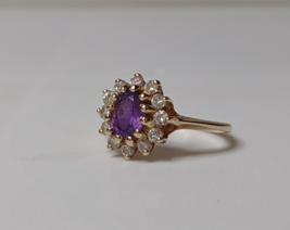 Vintage Size 5.5 10K Amethyst And Diamond Ring - £359.71 GBP