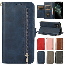 For iPhone 12 11 Pro Max XR X 7 8 Manetic Leather Zipper Wallet Stand Case Cover - £34.34 GBP