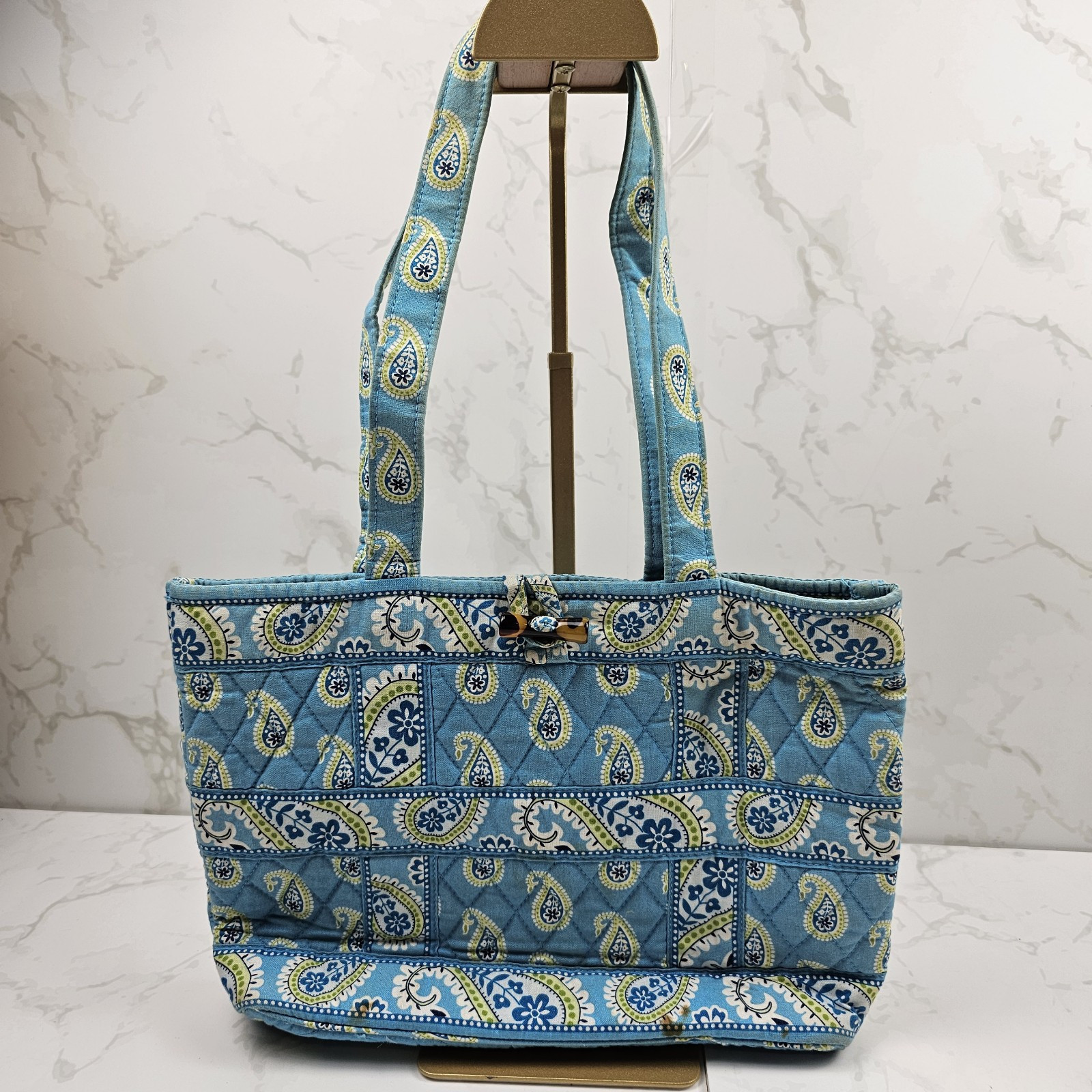 Vera Bradley Bermuda Blue Quilted Tote Bag Purse Top Zip - $12.19