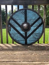 Round Viking Templar Medieval Larp Shield Warrior Wood &amp; Steel Shield - $113.06