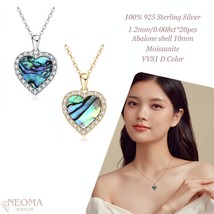 Abalone Shell Heart Necklace 925 Sterling Silver Pendant Necklace Moissanite - £43.19 GBP