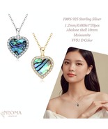 Abalone Shell Heart Necklace 925 Sterling Silver Pendant Necklace Moissa... - £43.93 GBP