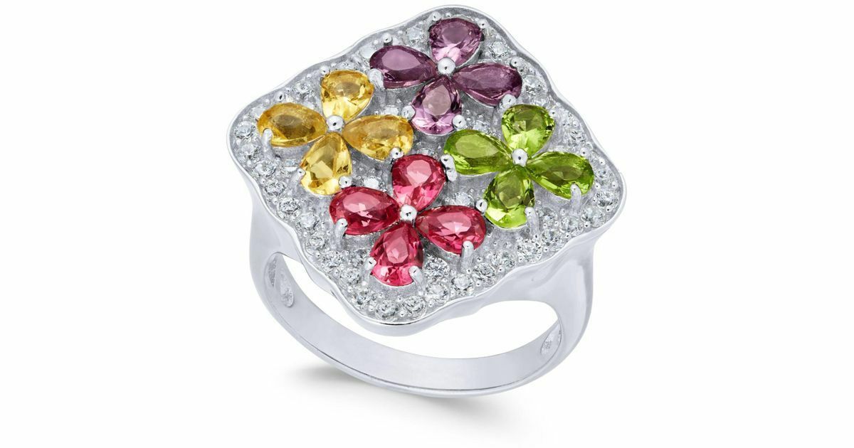 CUBIC ZIRCONIA AND MULTI STONE FLOWER CLUSTER RING STERLING SILVER SIZE 8 - £31.06 GBP