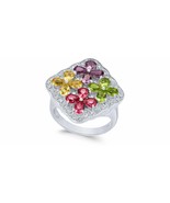 CUBIC ZIRCONIA AND MULTI STONE FLOWER CLUSTER RING STERLING SILVER SIZE 8 - £31.56 GBP