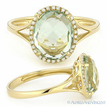 2.83ct Oval Green Amethyst Diamond Halo Engagement Cocktail Ring 14k Yellow Gold - £394.80 GBP