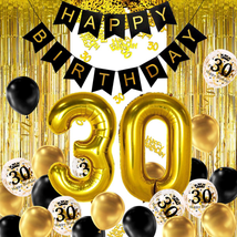 30th Black Gold Birthday Party Decoration Jumbo Number 30 Foil Balloon NEW - $22.18