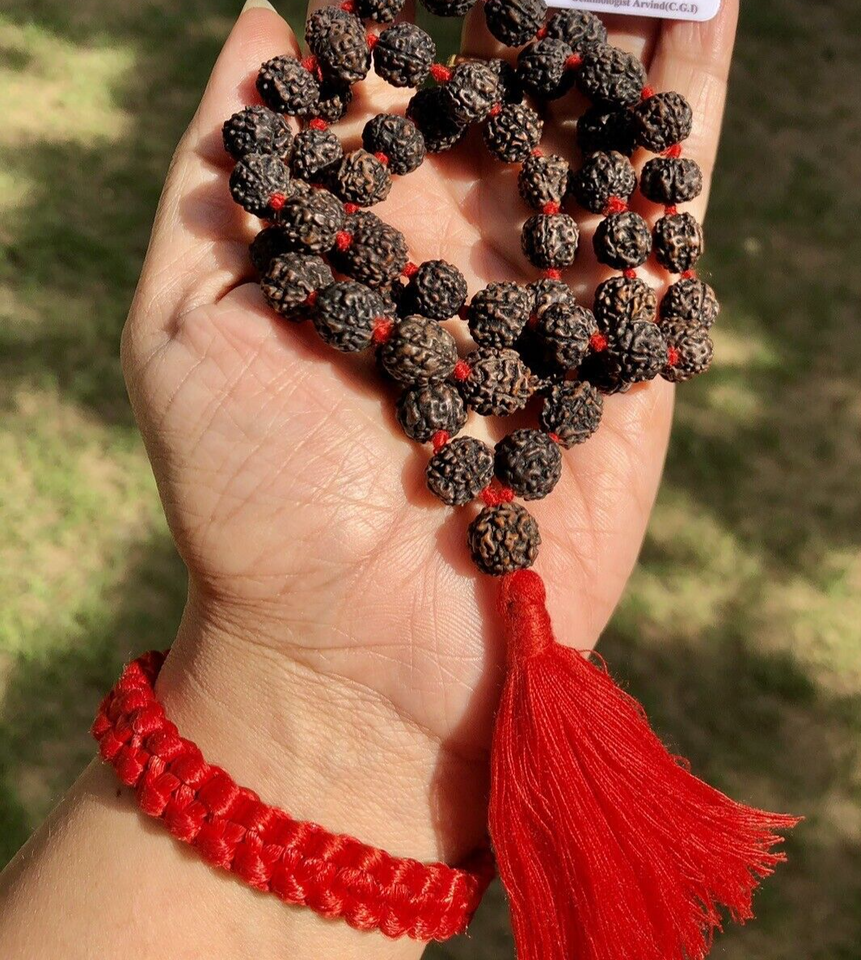 2 Stück Natürliche 5 Mukhi RUDRAKSHA Schwarz Rudraksh Mala ROSENKRANZ 54+1...