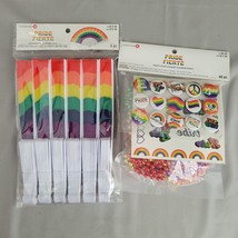 Pride Lot New Package Fans Buttons Beads Stickers Gay Pride Rainbow Colors - $18.95