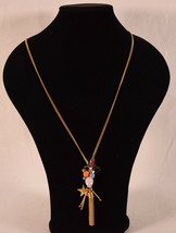 J Crew Assorted Stone Crystal Pendant Long Necklace Gold Tone Star Tassel - £27.96 GBP