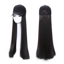 Women Straight Baseball Cap Wig Darkest Brown Synthetic Hair 24 Inches - £18.87 GBP