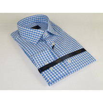 Men 100% Cotton Shirt Manschett Quesste Turkey Slim Fit 6012-02 Sky Blue Checker image 4
