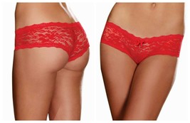 STRETCH LACE LOW RISE CHEEKY HIPHUGGER PANTY SCALLOPED LACE SATIN BOW TR... - $10.99