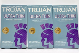 3x Trojan Ultra Thin For Ultra Sensitivity 12 Lubricated Latex Condoms Each - $26.75