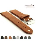 Mens 24 mm Long Black Leather Glazed Finish Padded Watch Strap Band - €33,46 EUR