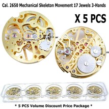 Gold Skeleton Mechanical Movement Cal 2650 X 5 PCS Manual winding 17 Jewels 3-H - £86.64 GBP