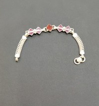 Kids Solid Silver Simulated Ruby Stone &amp; Red Enemal Bracelet Charm 5.75&quot; - $21.03