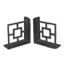 Set of 2 Cast Iron Breeze Block Bookends Decorative Rustic Geometric Shelf Decor - $23.38