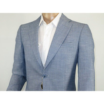 Men Sport Coat by Berlusconi Turkey Soft European Plaid #AT77 03 Blue Linen image 4