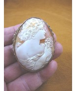 C-1354) Regal Lady w/ flower shell  oval CAMEO 12k gp silver pin pendant - $931.25 CAD